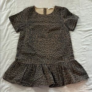 Leopard Print Short Sleeve Peplum Tunic - Brown